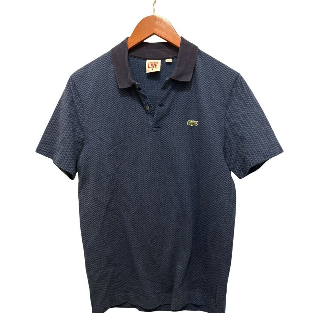 Lacoste Polo Shirt Blue Zigzag Contrast Trim Cotton Size 4